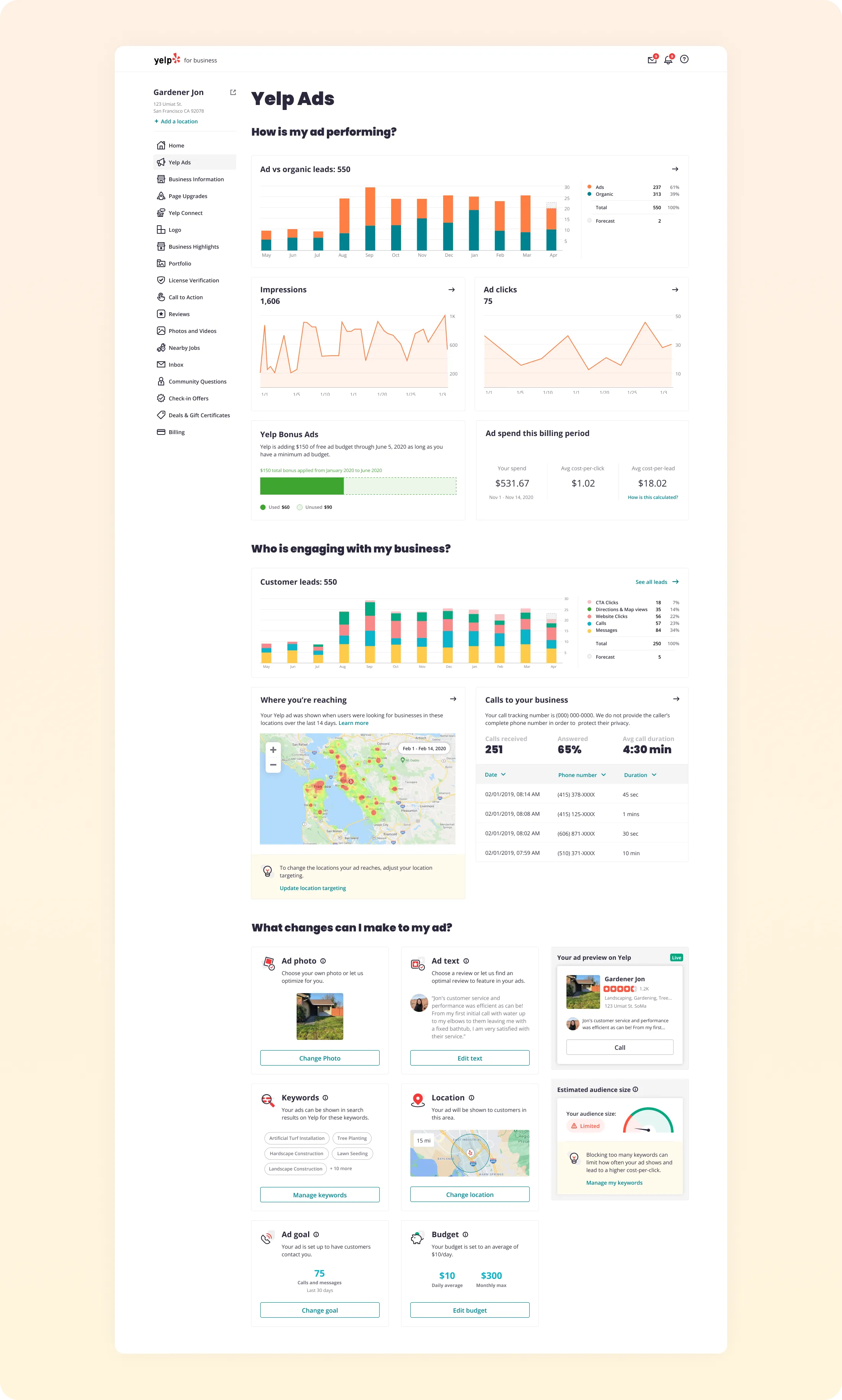 Yelp Ads Dashboard preview
