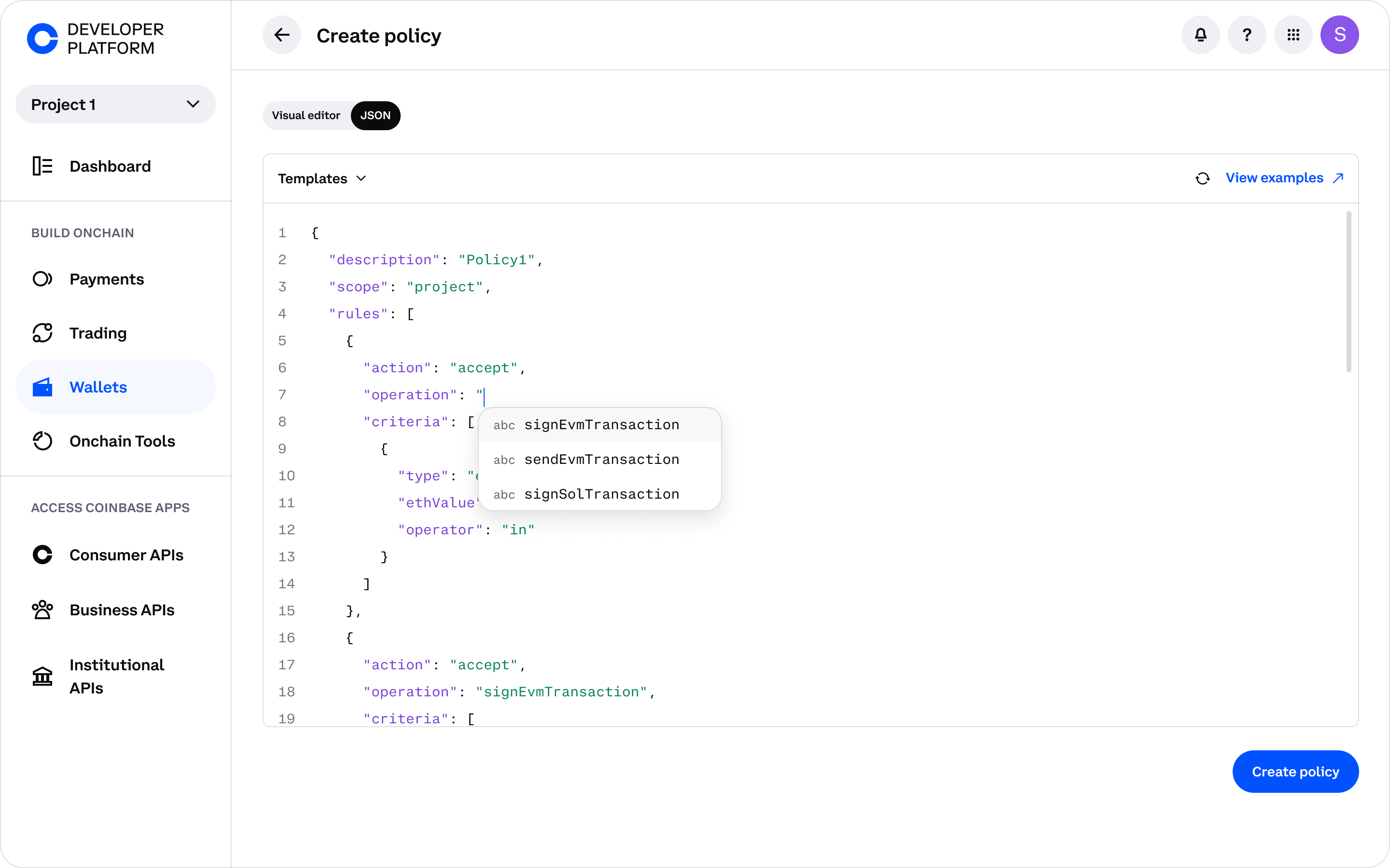 Create Policy - JSON Editor