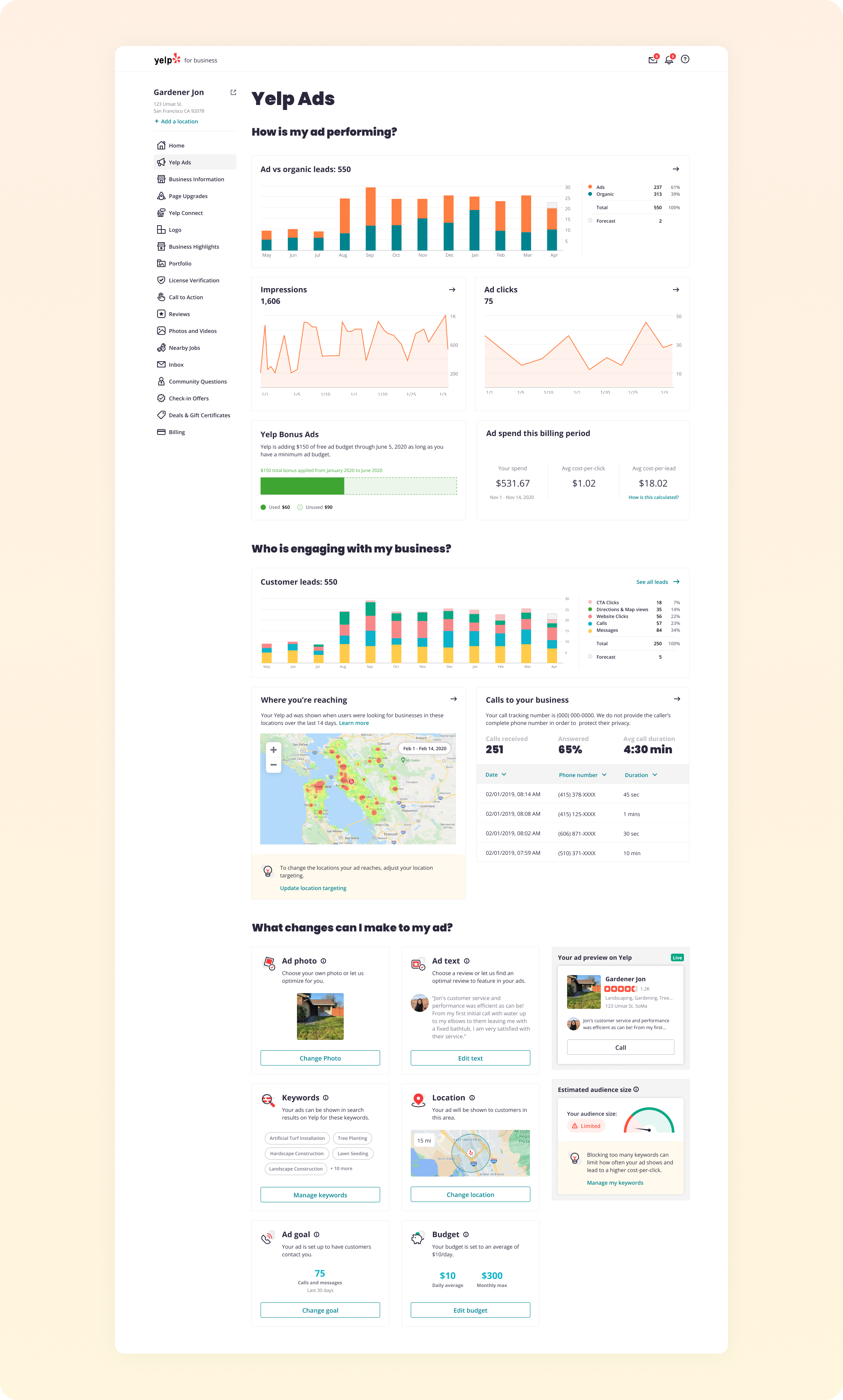 After Yelp Ads Dashboard Redesign